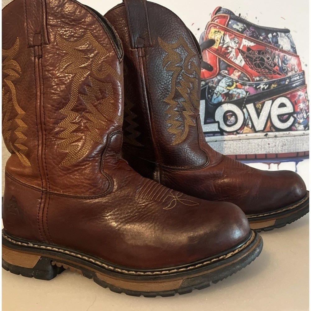 Rocky Western Work Boots Womens 9.5 Brown Good Leather Pull On Lugs 6222